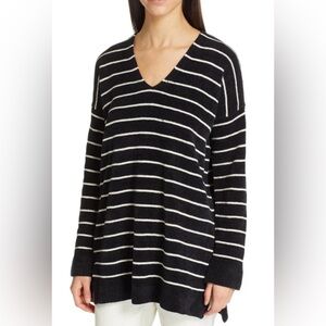 EILEEN FISHER 100% Organic Cotton Chenille Striped Vneck Tunic Sweater Size S